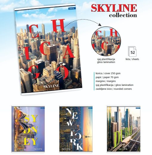 Sveska A4 KARO mp 52lista SKYLINE margine, Lastva