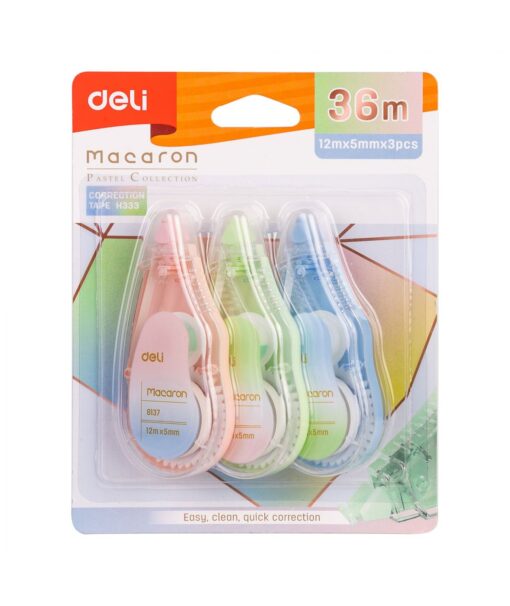 SET 3 komada Korektora u traci 5mm x 12m (36m) Macaron H333 Deli