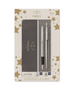 Parker poklon SET Jotter Stainless Steel - Hemijska olovka + Nalivpero